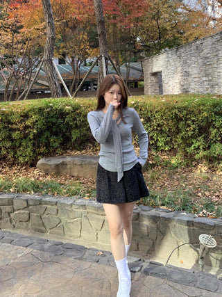 Slim Fit V-Neck Knit with Integrated Scarf
