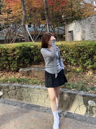 Slim Fit V-Neck Knit with Integrated Scarf