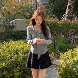 Slim Fit V-Neck Knit with Integrated Scarf