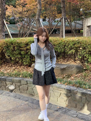 Slim Fit V-Neck Knit with Integrated Scarf
