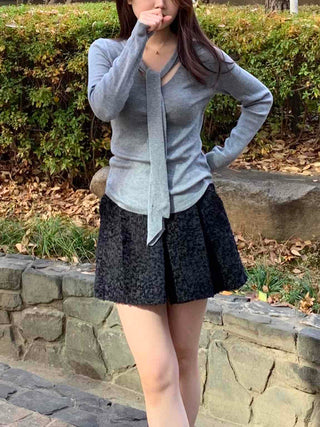 Slim Fit V-Neck Knit with Integrated Scarf