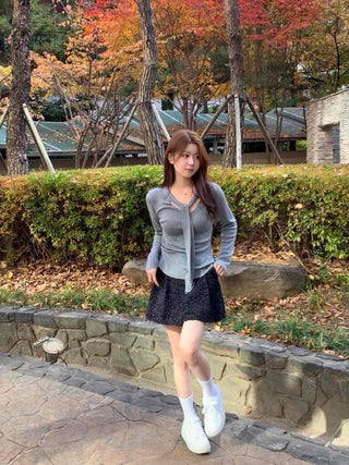 Slim Fit V-Neck Knit with Integrated Scarf