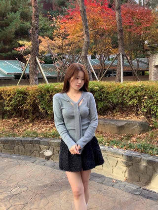 Slim Fit V-Neck Knit with Integrated Scarf