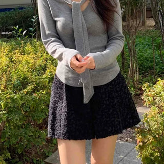 Slim Fit V-Neck Knit with Integrated Scarf