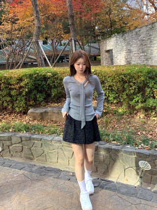 Slim Fit V-Neck Knit with Integrated Scarf
