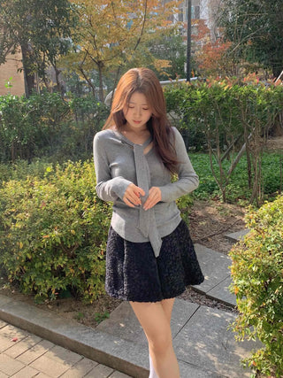 Slim Fit V-Neck Knit with Integrated Scarf