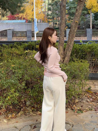 Slim Deep V-Neck Long Sleeve Ribbed Knit