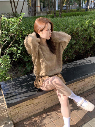 Wool Blend V-Neck Oversized Loose Knit
