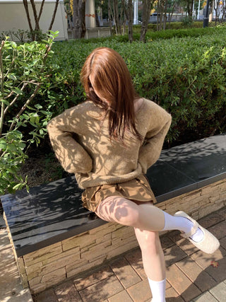 Wool Blend V-Neck Oversized Loose Knit