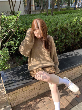 Wool Blend V-Neck Oversized Loose Knit
