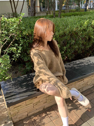 Wool Blend V-Neck Oversized Loose Knit