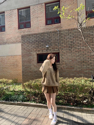 Wool Blend V-Neck Oversized Loose Knit