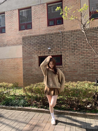 Wool Blend V-Neck Oversized Loose Knit