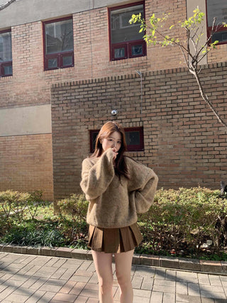 Wool Blend V-Neck Oversized Loose Knit
