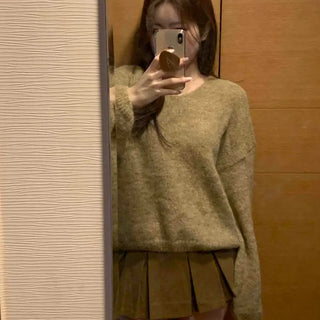Wool Blend V-Neck Oversized Loose Knit