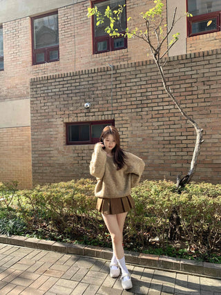 Wool Blend V-Neck Oversized Loose Knit