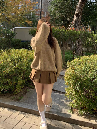 Wool Blend V-Neck Oversized Loose Knit