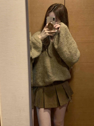 Wool Blend V-Neck Oversized Loose Knit