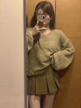 Wool Blend V-Neck Oversized Loose Knit