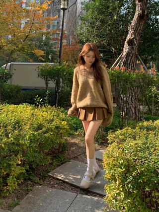 Wool Blend V-Neck Oversized Loose Knit