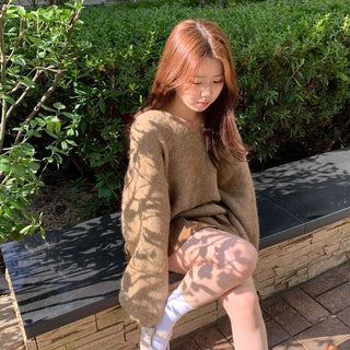 Wool Blend V-Neck Oversized Loose Knit