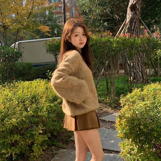 Wool Blend V-Neck Oversized Loose Knit
