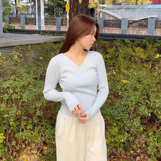 Basic V-neck Slim Fit Ribbed Knit