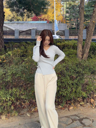 Basic V-neck Slim Fit Ribbed Knit