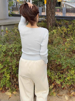 Basic V-neck Slim Fit Ribbed Knit