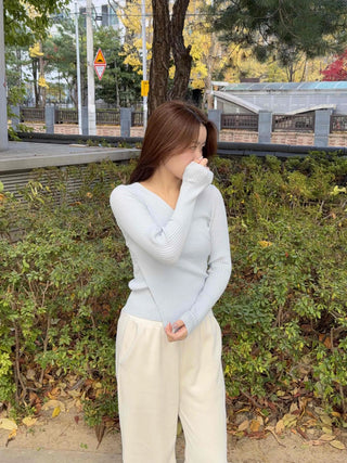 Basic V-neck Slim Fit Ribbed Knit