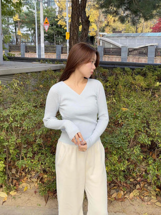 Basic V-neck Slim Fit Ribbed Knit