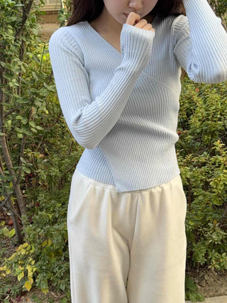 Basic V-neck Slim Fit Ribbed Knit