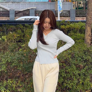 Basic V-neck Slim Fit Ribbed Knit