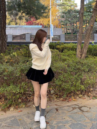 Velvet Balloon Flare Mini Skirt