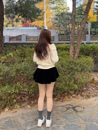 Velvet Balloon Flare Mini Skirt