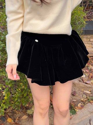 Velvet Balloon Flare Mini Skirt