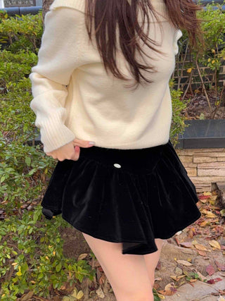 Velvet Balloon Flare Mini Skirt