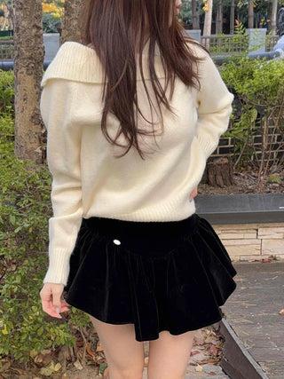 Velvet Balloon Flare Mini Skirt