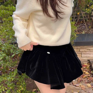 Velvet Balloon Flare Mini Skirt