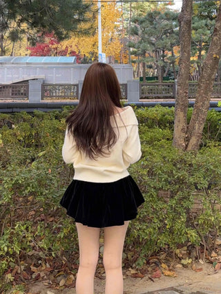 Velvet Pleated Mini Skirt
