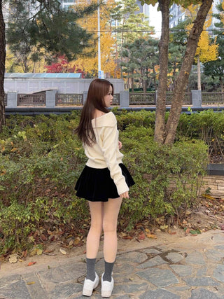 Velvet Pleated Mini Skirt