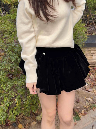 Velvet Pleated Mini Skirt