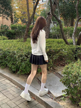 Color Block Ribbon Pleated Mini Skirt