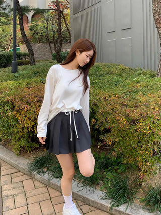 Color Block Ribbon Pleated Mini Skirt