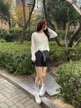 Color Block Ribbon Pleated Mini Skirt
