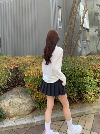 Color Block Ribbon Pleated Mini Skirt