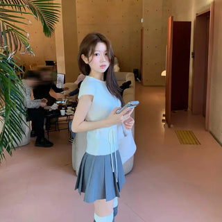 Alpaca Slim String Short Sleeve Knit T-shirt