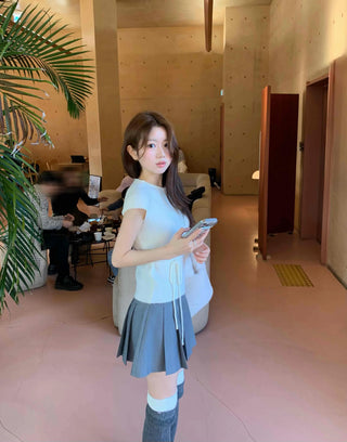 Alpaca Slim String Short Sleeve Knit T-shirt