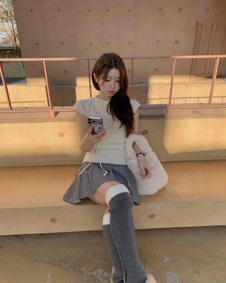 Alpaca Slim String Short Sleeve Knit T-shirt