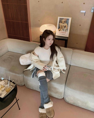 Alpaca Slim String Short Sleeve Knit T-shirt